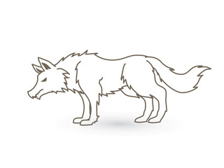 Wolf standing outline graphic vector