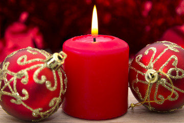 Christmas candle with christmas decorations