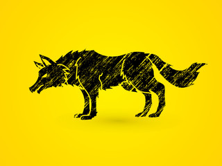 Wolf standing designed using grunge brush graphic vector