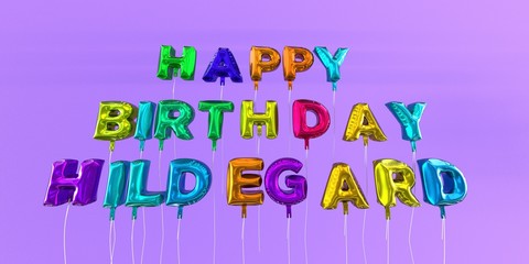 Happy Birthday Hildegard card with balloon text - 3D rendered stock image. This image can be used for a eCard or a print postcard.