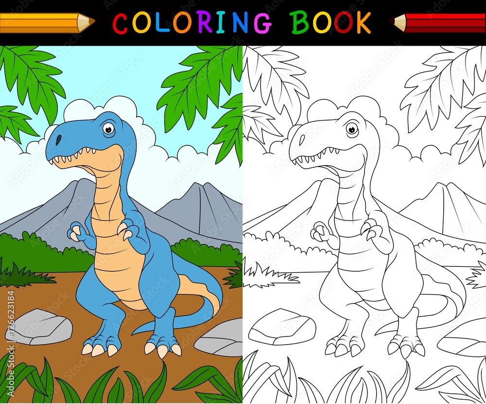 Wall mural Cartoon tyrannosaurus coloring book