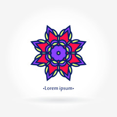 Stylized flower logo for flower shop. Mandala. Petals. Big bright bud. Boutique.