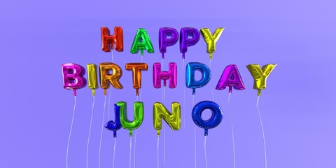 Happy Birthday Juno card with balloon text - 3D rendered stock image. This image can be used for a eCard or a print postcard.