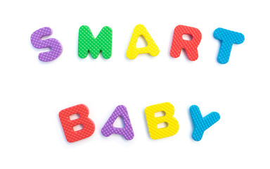 word of smart baby shaped by alphabet puzzles on white