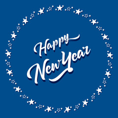 Naklejka na ściany i meble Happy new year lettering and circle stars on blue color vector.
