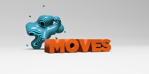 MOVES - 3D rendered colorful headline illustration.  Can be used for an online banner ad or a print postcard.
