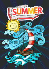 Cartoon style. Summer tourism concept. Voyage, journey and travel. Vacation vector illustration