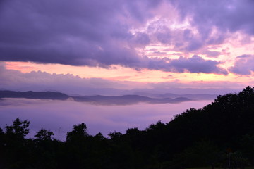 Landscape Mountain and mist in the morning at Doi Pha Chu in Si Nan National Park, Nan Province, Thailand