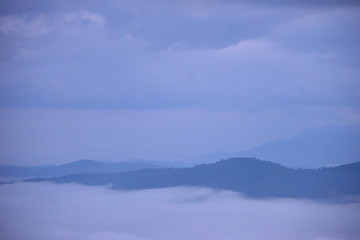 Landscape Mountain and mist in the morning at Doi Pha Chu in Si Nan National Park, Nan Province, Thailand