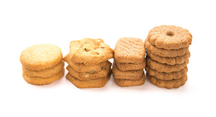 side view different sweet cookies on a white background