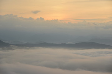 Landscape Mountain and mist in the morning at Doi Pha Chu in Si Nan National Park, Nan Province, Thailand