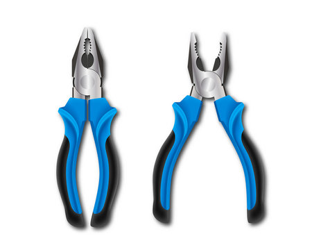 Realistic vector illustration of two pliers on a white background. Hand tools for repair, construction and maintenance