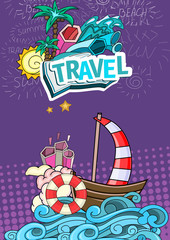 Fototapeta premium Cartoon style. Summer tourism concept. Voyage, journey and travel. Vacation vector illustration