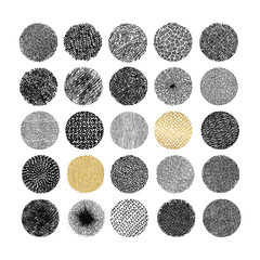 Hand drawn vector circle textures. Vector illustration of radial