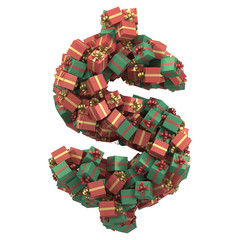 font of  red and green gift boxes with red and gold ribbon