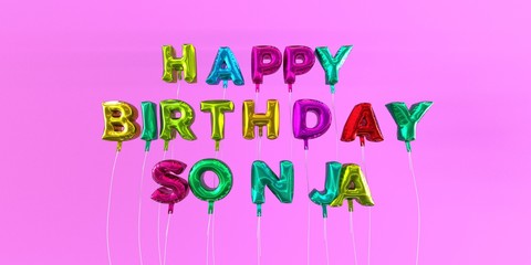 Happy Birthday Sonja card with balloon text - 3D rendered stock image. This image can be used for a eCard or a print postcard.
