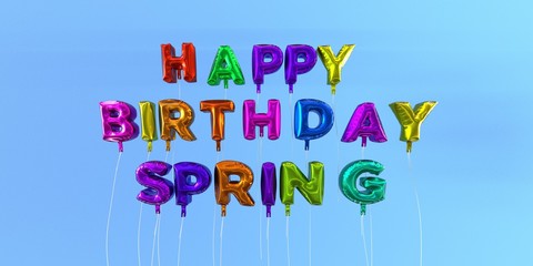 Happy Birthday Spring card with balloon text - 3D rendered stock image. This image can be used for a eCard or a print postcard.