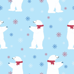 seamless christmas happy new year pattern with bear and snowflakes