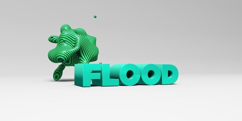 FLOOD - 3D rendered colorful headline illustration.  Can be used for an online banner ad or a print postcard.
