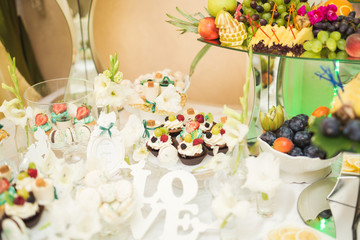 Buffet with a variety of delicious sweets, food ideas, celebration