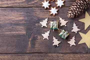 Christmas decoration on wooden background with copy space