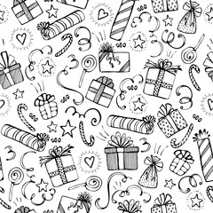 Merry christmas and happy birthday seamless background sketched elements