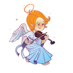 Cute happy smilingy Christmas  bab angel playing violin