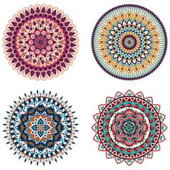 Set of color floral mandalas, vector illustration