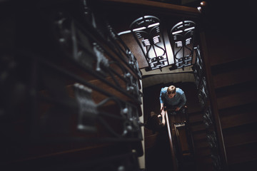 young and beautiful couple on the stairs