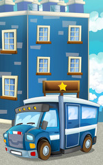 Cartoon happy and funny police car - van - illustration for children