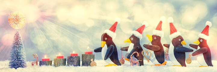 Penguins, Candles, Christmas Tree