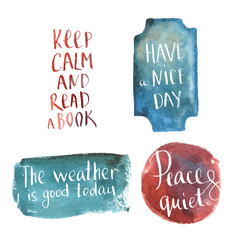 Hand-drawn lettering, positive saying at blue watercolor backgro