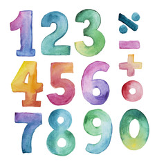 set of watercolor number from one to nine and zero - 126640588