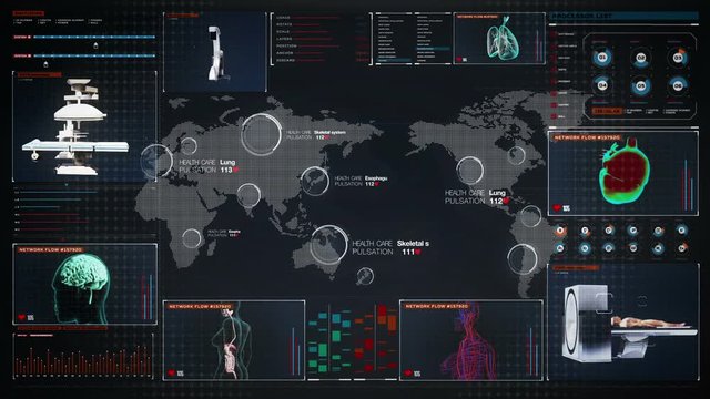 World Medical health care service in the world, Remote diagnosis and treatment, Telemedicine in digital display dashboard, user interface.