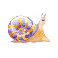 Watercolor smiling colorful snail