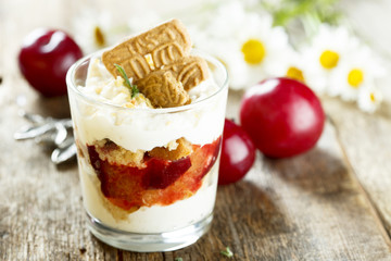 Plum tiramisu dessert