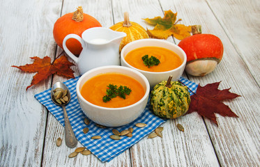 Pumpkin soup with fresh pumpkins
