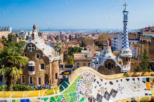 View Of The Entrance To The Park Guell By Antoni Gaudi Barcelona Catalonia Spain Wall Mural Andrii Lutsyk