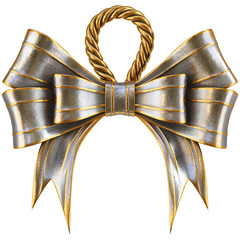 metal Christmas bow isolated on white background. 3D illustration.