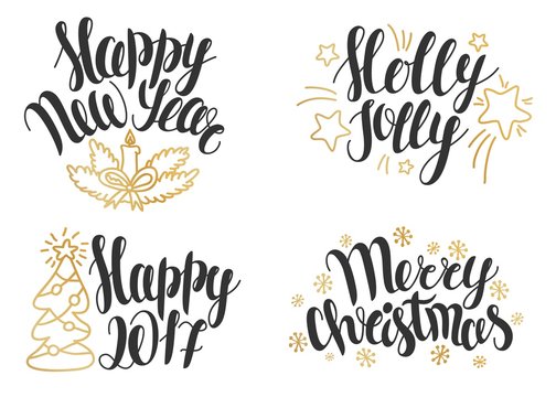 Christmas lettering collection. Hand drawn phrases for Christmas and New Year.