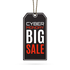 Cyber Monday sale realistic paper price tag on white.