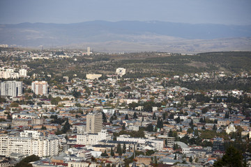 Fototapeta na wymiar Tbilisi city center aerial view from the mountain Mtazminda, Tbilisi Georgia