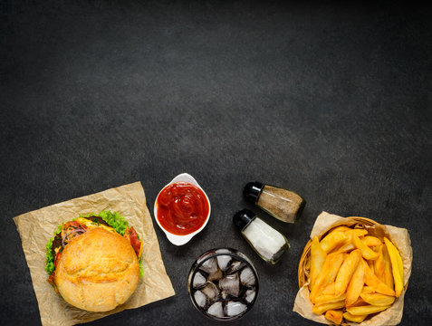 Fast Food with Copy Space and Dark Background