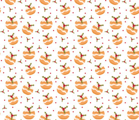 Christmas seamless background with donut, sufganiet. Christmas background. Christmas seamless texture, wallpaper, fabric. Vector illustration;