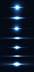 Realistic light glare sparkle, highlight set. Collection of beautiful bright lens flares. Lighting effects of flash.