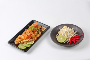 Thai fried macaroni with shrimp , call Pad Thai Macaroni in Thai