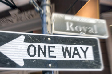 One way sign in Royal Street, New Orleans