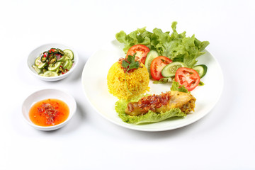 Muslim yellow jasmine rice with chicken,Halal food