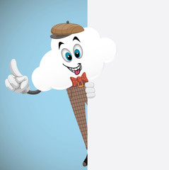 Fun Cartoon Cloud Looking Behind a Blank White Page