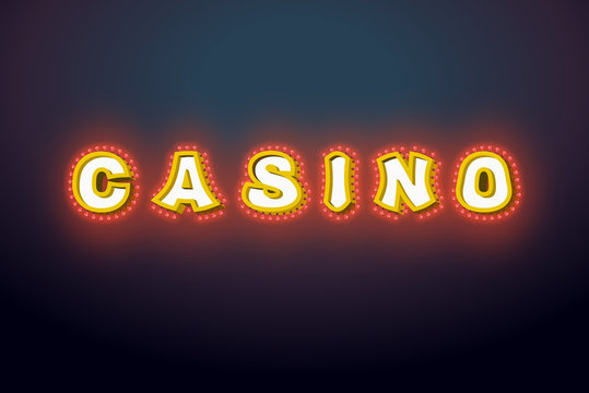 Casino sign with glowing lights. Retro light bulb plate. Vintage